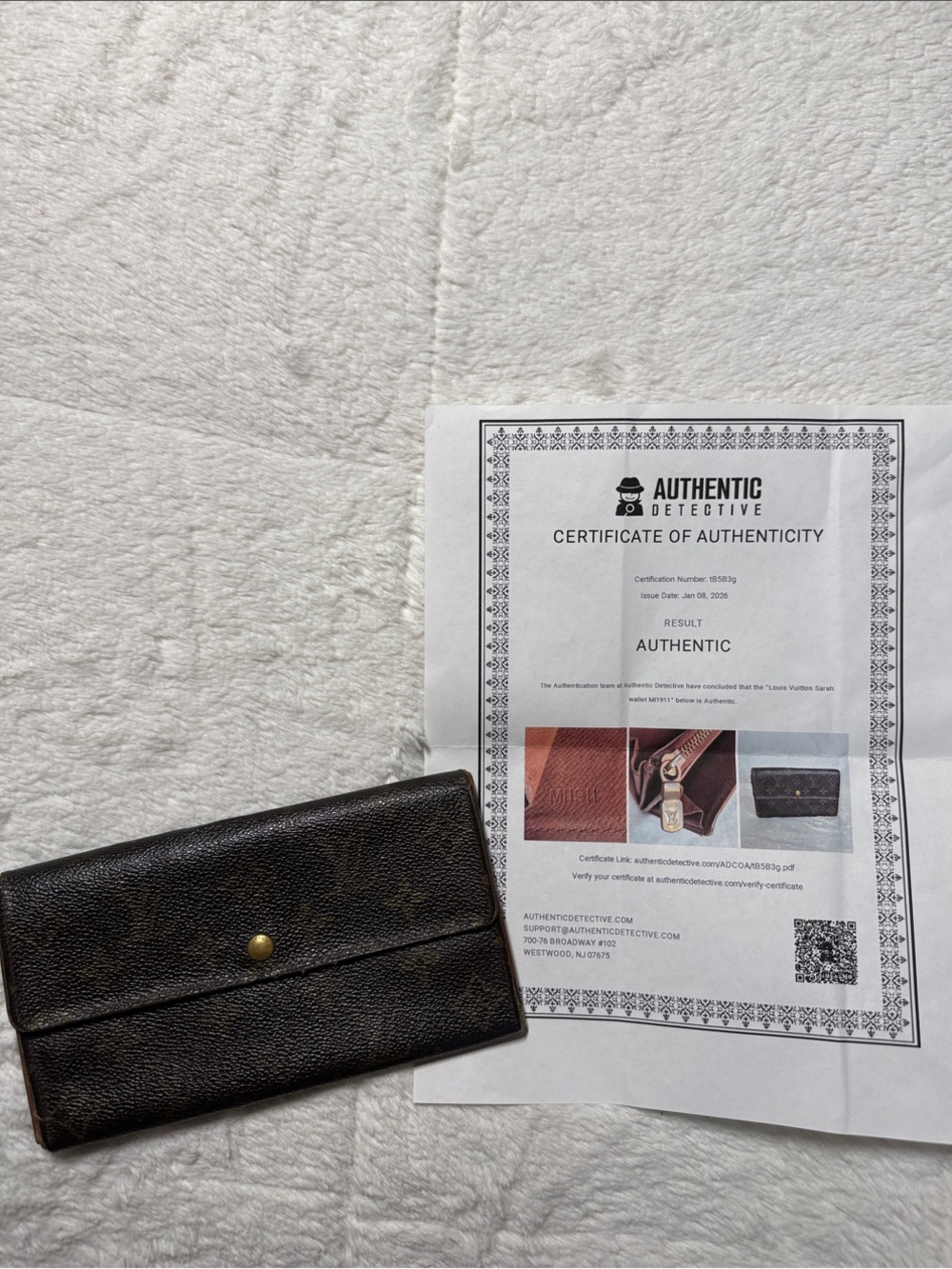 Louis Vuitton Classic Monogram Textured Brown Leather Wallet with Brass Snap